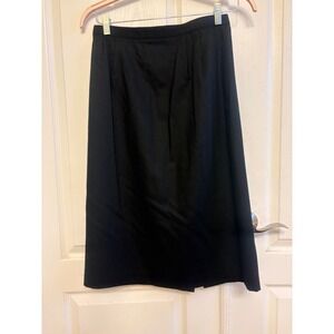 Vintage 100% Wool Black Pencil Skirt Midi Tailored Career Wear Size 12